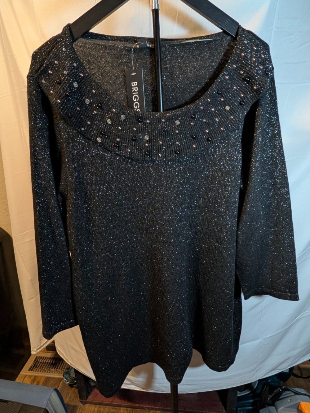 Briggs Metallic Black Sweater Women's Sz 2X Silver,Rhinestones/Beads/Party NWT